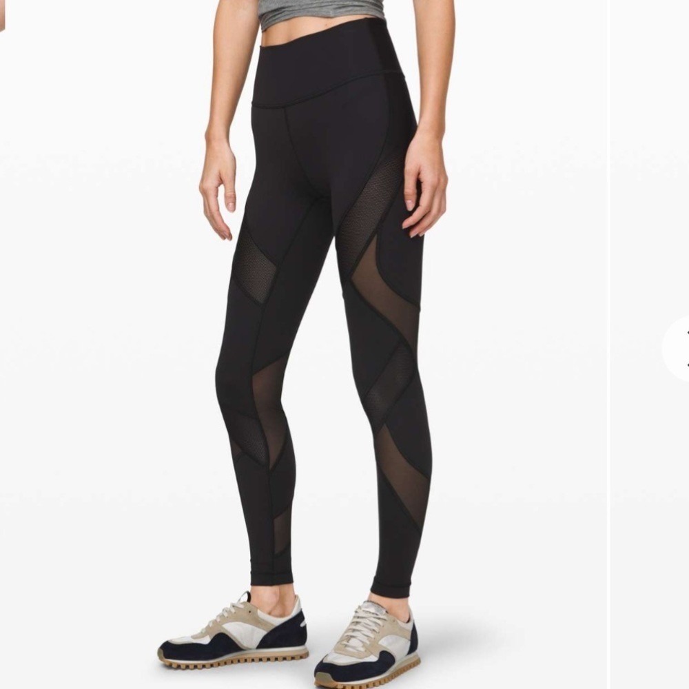 Lululemon Wunder Under High Rise Leggings 28" Black Mesh Athletic Sporty Gym 4
